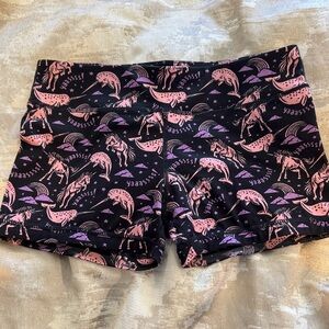 Women's Black and Pink Unicorn Print Shorts